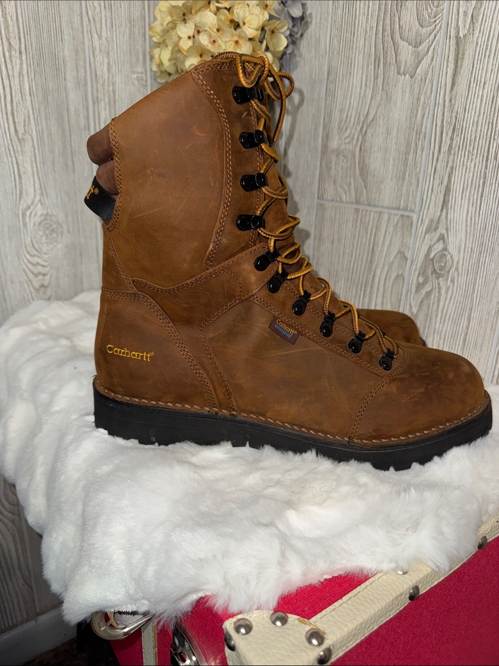 Carhartt Brown Leather Steel Toed - Waterproof Lace-Up Work Boots